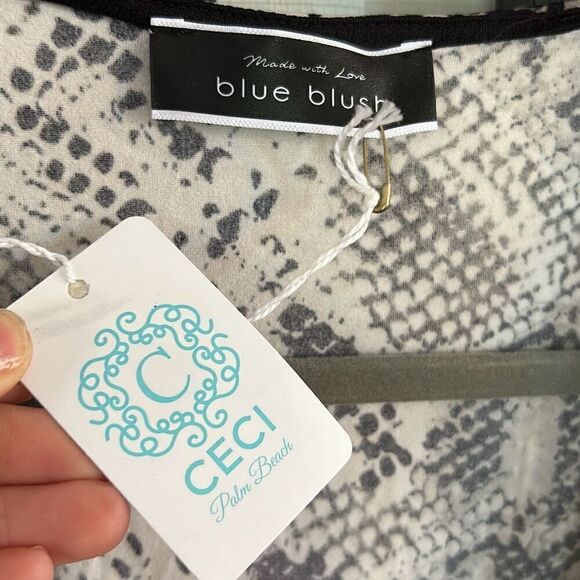 NWT blue blush python cream black long sleeve tunic top mini dress size small - Picture 2 of 7